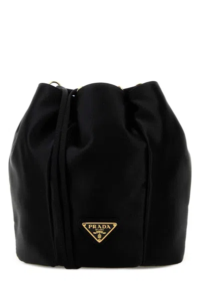 Prada Satin Bucket Shoulder Bag Soft Structure In Black