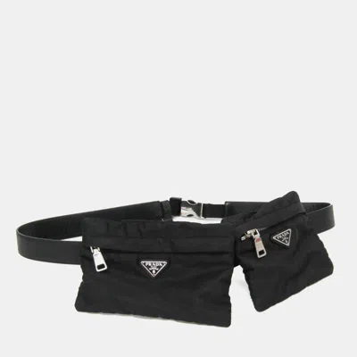 Pre-owned Prada Tessuto Belt Pouch Leather Fanny Pack Black