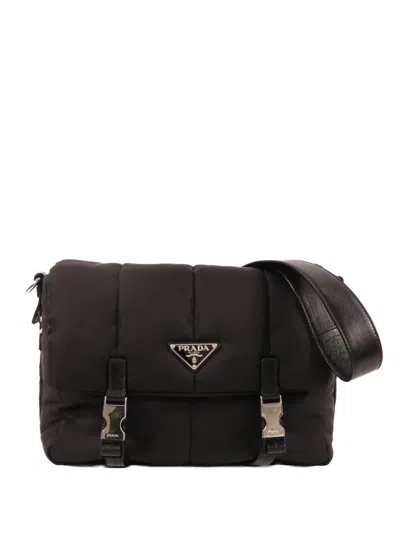 Pre-owned Prada Tessuto Bomber Shoulder Bag In Black