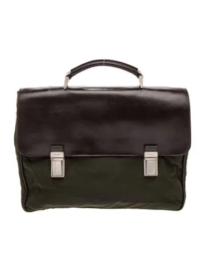 Pre-owned Prada Tessuto Briefcase Vintage In Green