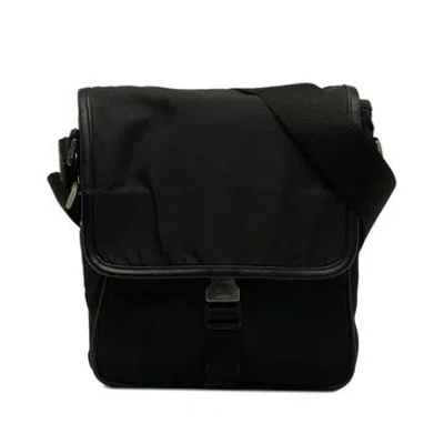 Pre-owned Prada Tessuto Buckle Messenger Bag In Black