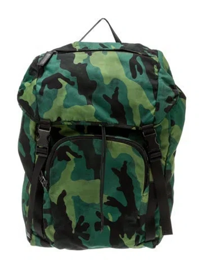 Pre-owned Prada Tessuto Camouflage Backpack In Green