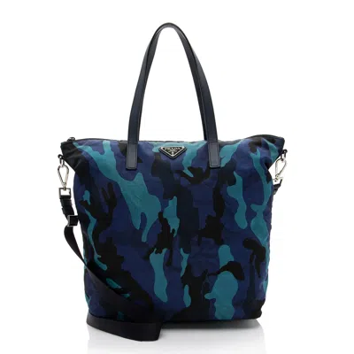 Prada Tessuto Camouflage Convertible Tote In Blue