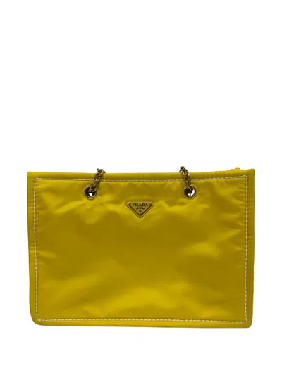 Pre-owned Prada Tessuto Chain Tote Bag In Yellow