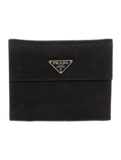 Pre-owned Prada Tessuto Compact Wallet In Black