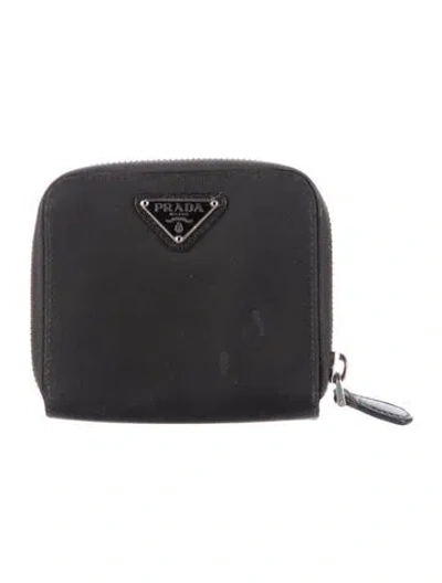 Pre-owned Prada Tessuto Compact Wallet In Black