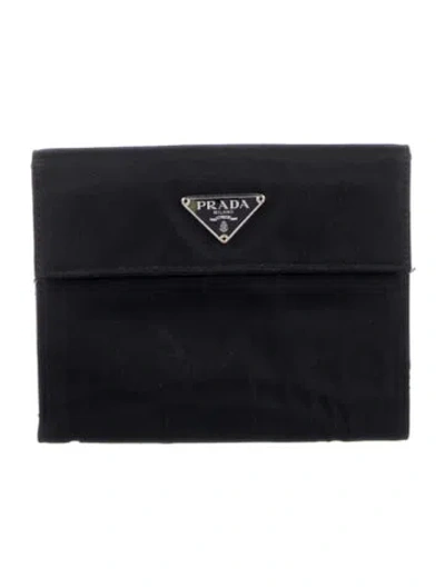 Pre-owned Prada Tessuto Compact Wallet In Black