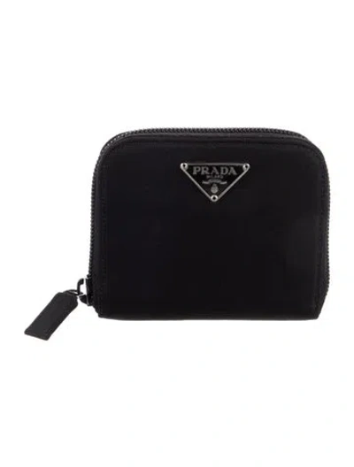 Pre-owned Prada Tessuto Compact Wallet In Black