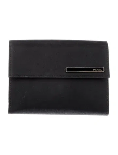 Pre-owned Prada Tessuto Compact Wallet In Black