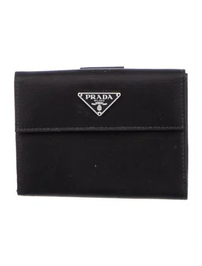 Pre-owned Prada Tessuto Compact Wallet In Black