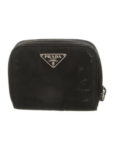 Pre-owned Prada Tessuto Compact Wallet In Black