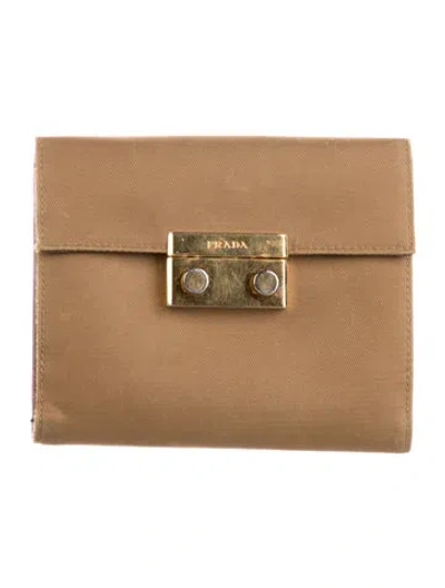Pre-owned Prada Tessuto Compact Wallet In Brown