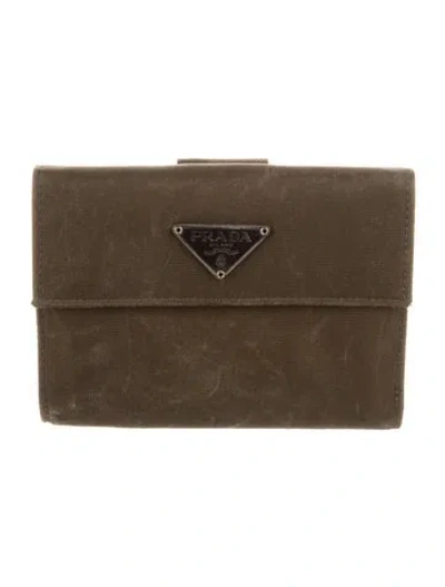 Pre-owned Prada Tessuto Compact Wallet In Green