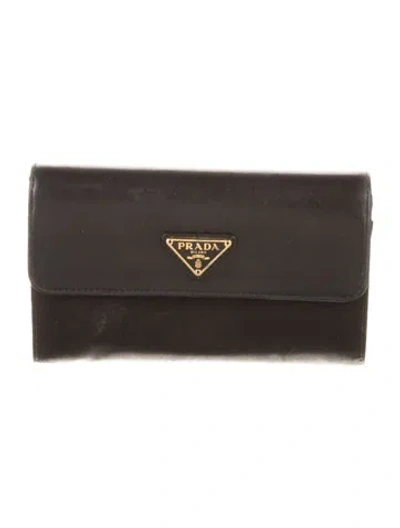 Pre-owned Prada Tessuto Continental Wallet In Black