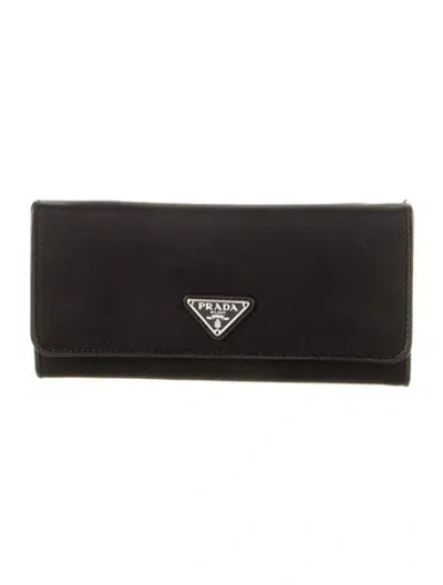 Pre-owned Prada Tessuto Continental Wallet In Black