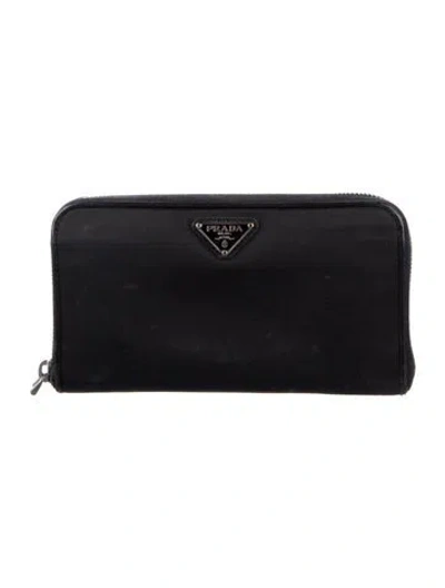 Pre-owned Prada Tessuto Continental Wallet In Black