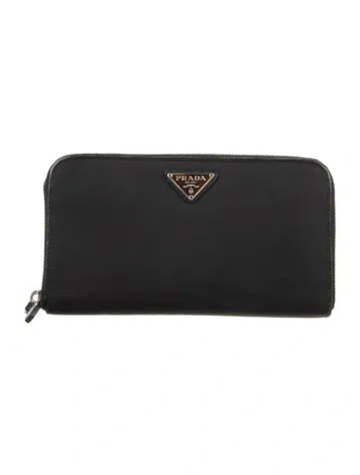 Pre-owned Prada Tessuto Continental Wallet In Black