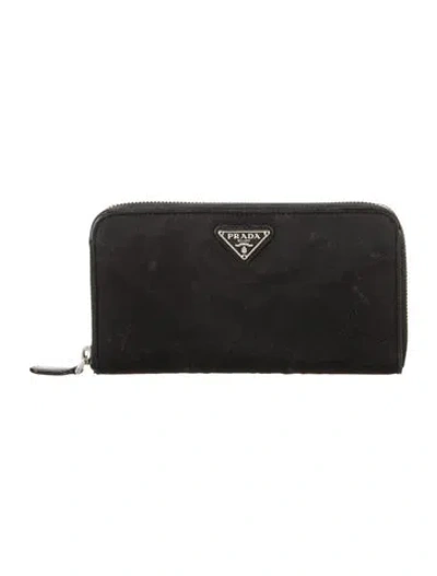 Pre-owned Prada Tessuto Continental Wallet In Black
