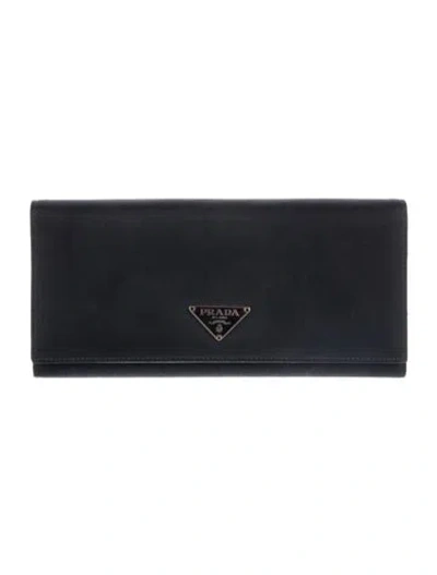 Pre-owned Prada Tessuto Continental Wallet In Black