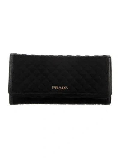 Pre-owned Prada Tessuto Continental Wallet In Black