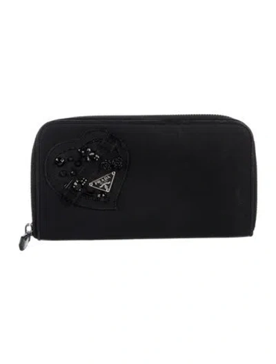 Pre-owned Prada Tessuto Continental Wallet In Black