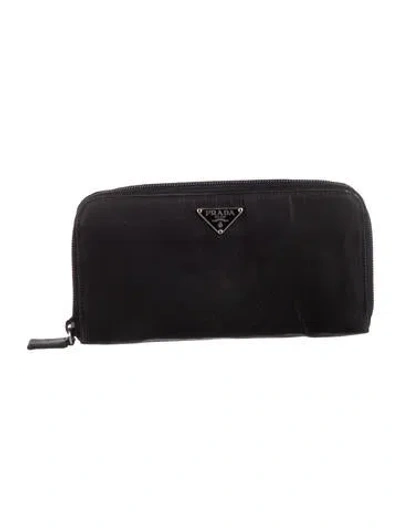 Pre-owned Prada Tessuto Continental Wallet In Black