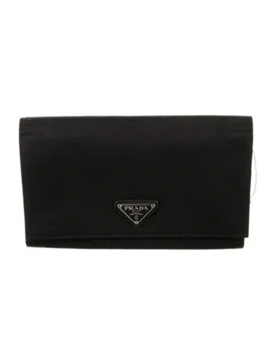 Pre-owned Prada Tessuto Continental Wallet In Black