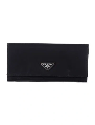 Pre-owned Prada Tessuto Continental Wallet In Black