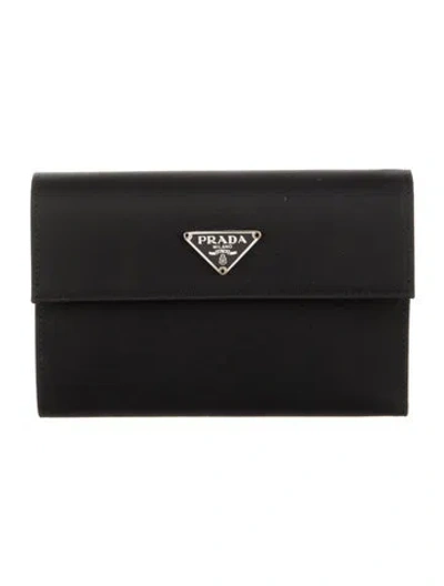 Pre-owned Prada Tessuto Continental Wallet In Black