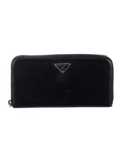 Pre-owned Prada Tessuto Continental Wallet In Black