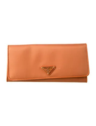 Pre-owned Prada Tessuto Continental Wallet In Orange