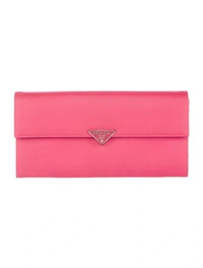 Pre-owned Prada Tessuto Continental Wallet In Pink