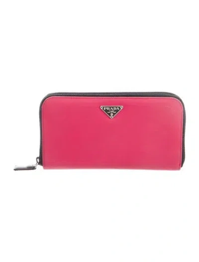 Pre-owned Prada Tessuto Continental Wallet In Pink