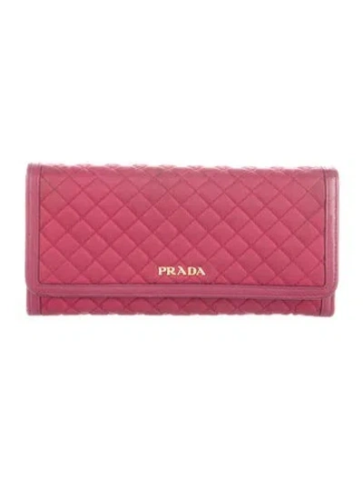 Pre-owned Prada Tessuto Continental Wallet In Pink