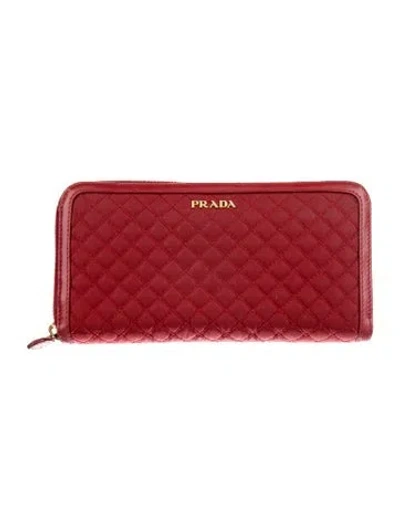 Pre-owned Prada Tessuto Continental Wallet In Red