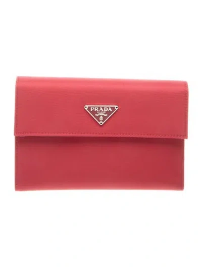 Pre-owned Prada Tessuto Continental Wallet In Red