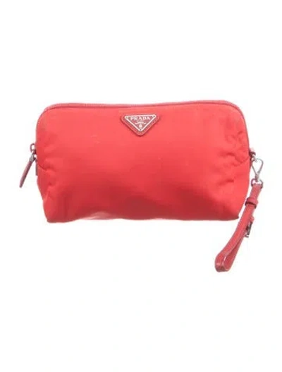 Pre-owned Prada Tessuto Cosmetic Bag In Red