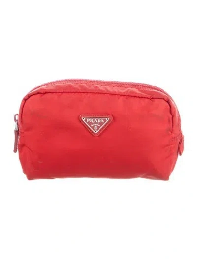 Pre-owned Prada Tessuto Cosmetic Bag In Red
