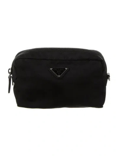 Pre-owned Prada Tessuto Cosmetic Zip Pouch In Black