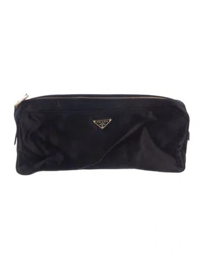 Pre-owned Prada Tessuto Cosmetic Zip Pouch In Blue