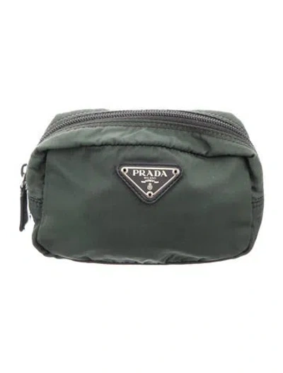 Pre-owned Prada Tessuto Cosmetic Zip Pouch In Green