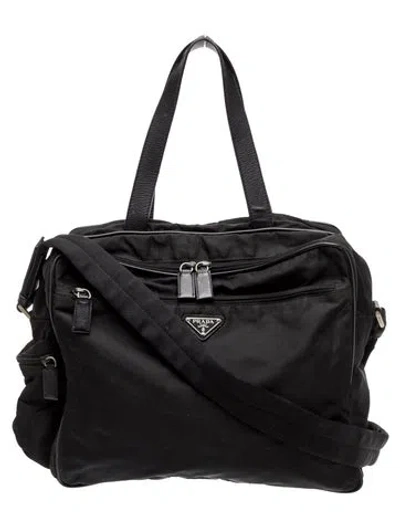 Pre-owned Prada Babies' Tessuto Enameled Metal Triangle Diaper Bag In Black