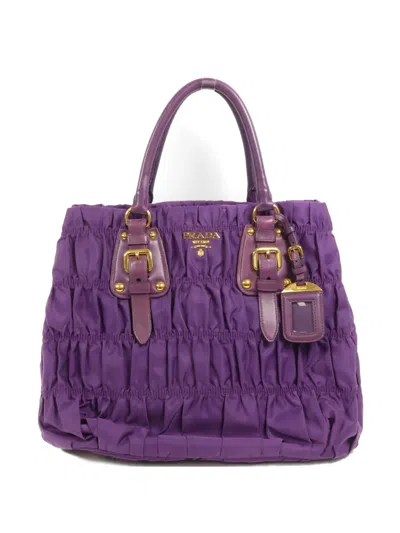 Pre-owned Prada Tessuto Gaufre Buckle Tote Bag In Purple