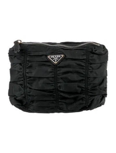 Pre-owned Prada Tessuto Gaufre Pouch In Green