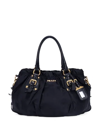 Pre-owned Prada Tessuto Gaufre Shoulder Bag In Black
