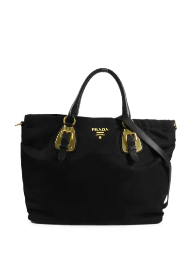Pre-owned Prada Tessuto Gaufre Tote Bag In Black