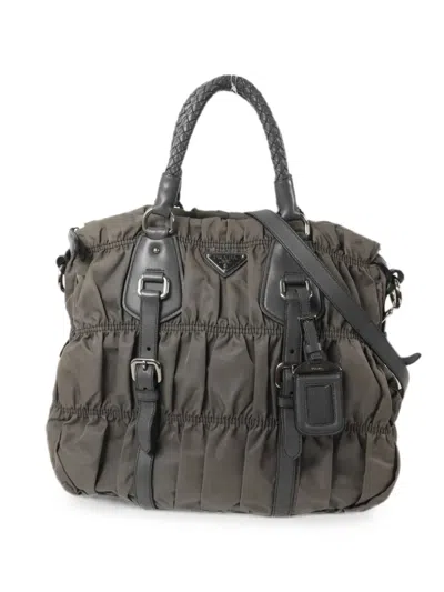 Pre-owned Prada Tessuto Gaufre Two-way Handbag In Grey