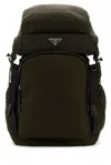 Prada Canvas Backpack Adjustable Straps Side Pockets Handle In Green