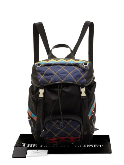 Pre-owned Prada Tessuto Impunturato Backpack In Blue