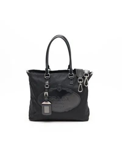 Prada Tessuto Logo Bag In Black